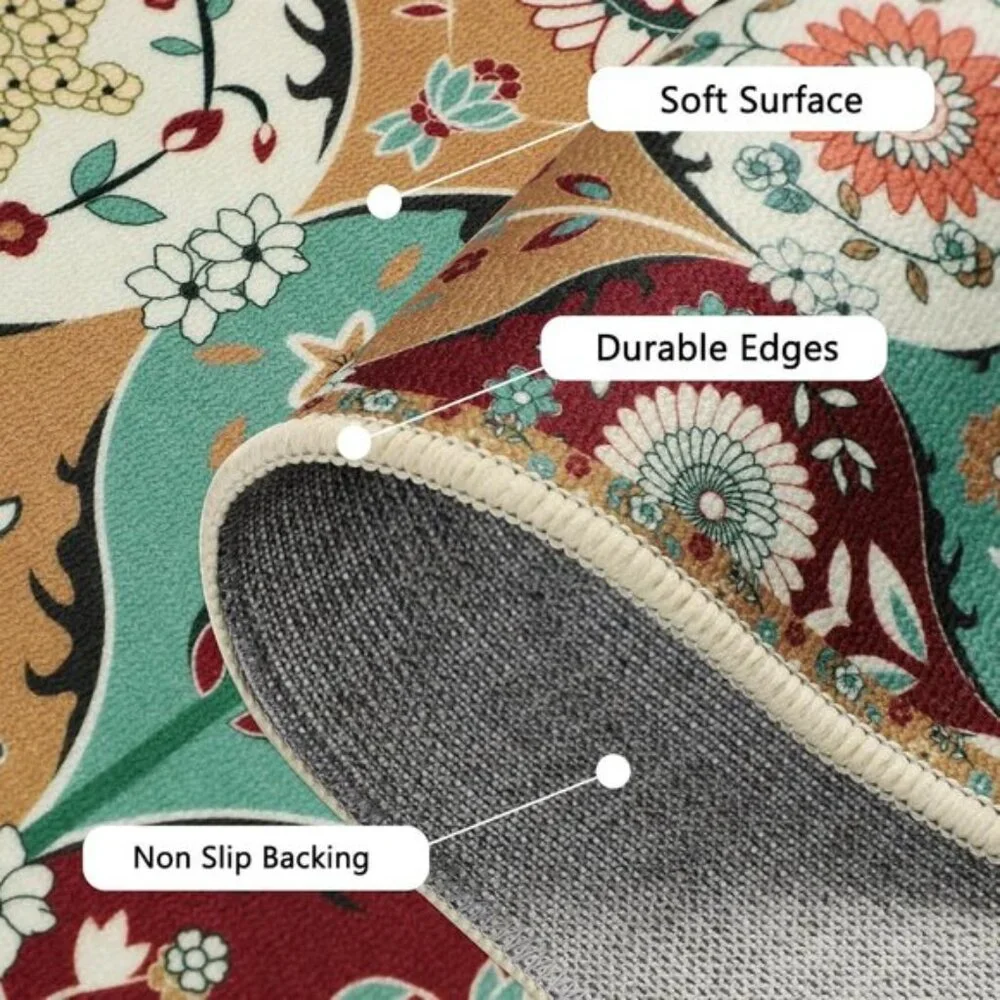 New Sets of 3 Non Slip Floral Patteren Kitchen Rugs, Washable Runner Rugs